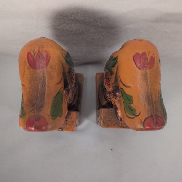 VTG 1950s Ceramic Arnart Creations Dachshund Japan Bookends Orange Rose Floral - Picture 5 of 10